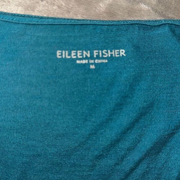 Eileen Fisher M Turquoise Green Pleated Front Scoop Silk Cotton Blend Tank Top - Picture 6 of 11